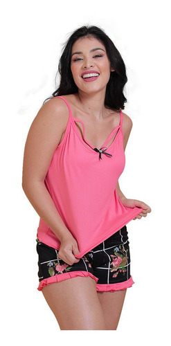 Pijama Short Dama Con  Blusa. Rosa/negro.