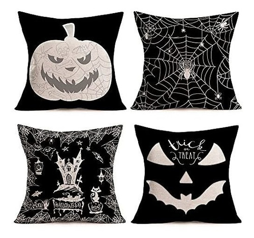 Doitely 4pcs Black Halloween Pillow Cover Pumpkin 511ly