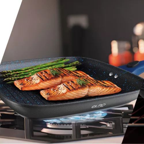 Frigideira Grill Fogão Indução Antiaderente Cabo Removível Cor Azul