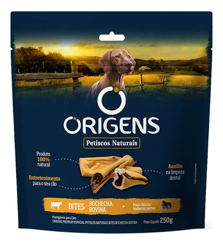 Petisco Cães Origens Bite Bochecha Natural 250g