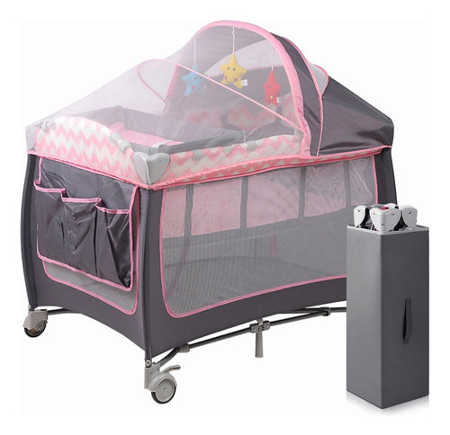 Cuna Corral Plegable Para Bebe Con Ruedas Y Mosquitero