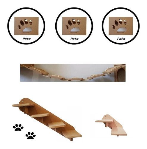 Kit Nicho P/ Gato 6pçs 3nichos + Escada + Escada + Ponte Mdf15mm