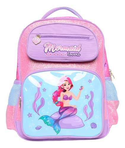 Mochila Costas Infantil Escolar Pequena Sereia Mermaid Yins Cor Lilás