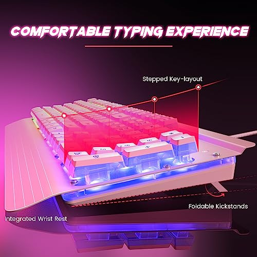 Pacote De Teclado Gamer Rosa Led, 104 Teclas, Anti-ghosting