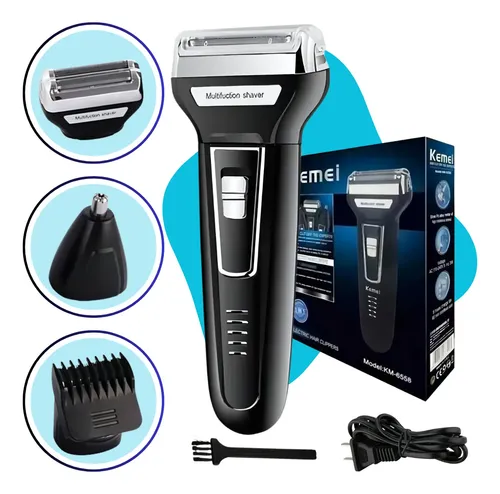 Barbeador Aparador Depilador Elétrico 3 Em 1 Kemei Km-6558 Preto 127/220v