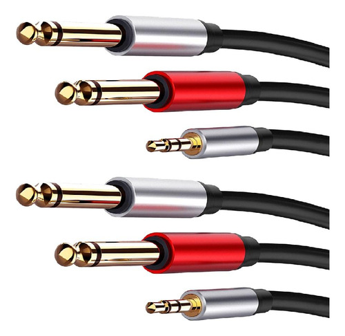2 Conectores Estéreo Trs Macho De 1/8  De 3,5 Mm A 2 Cables
