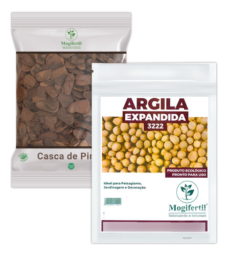 Kit Decoração Jardim 20l Casca De Pinus + Argila Expandida