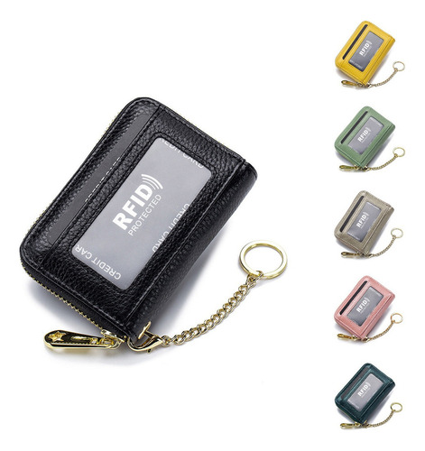 Monedero De Piel For Mujer, Tarjetero Con Cremallera Rfid,