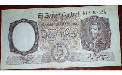 Billete Argentina 5 Pesos Moneda Nacional