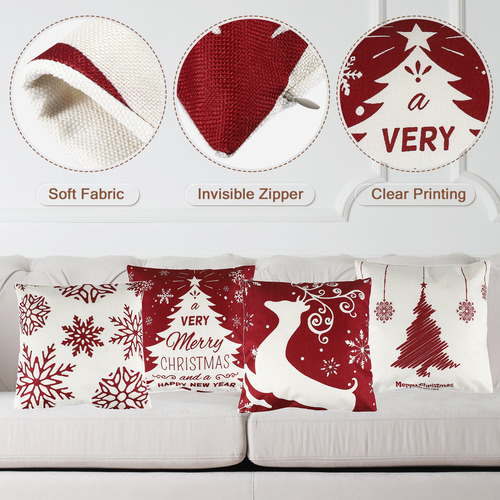 Fundas De Almohada Navideñas 18 X 18, Juego De 4 Unidades, F