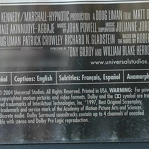 Dvd La Supremacia Bourne / The Bourne Identity Matt Damon (Usado)