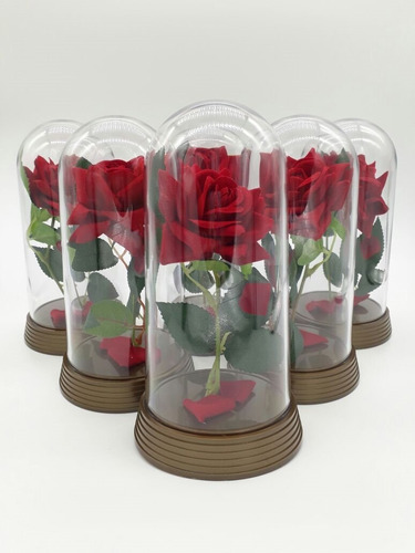 Kit A Rosa Encantada A Bela E A Fera 11 Redomas De 15 Cm E 4 Redomas De 19 Cm