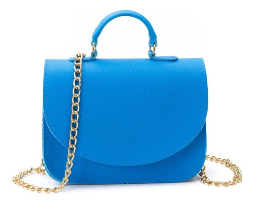 Bolsa Feminina Pequena Transversal Mini Bag Alça De Corrente Cor Azul