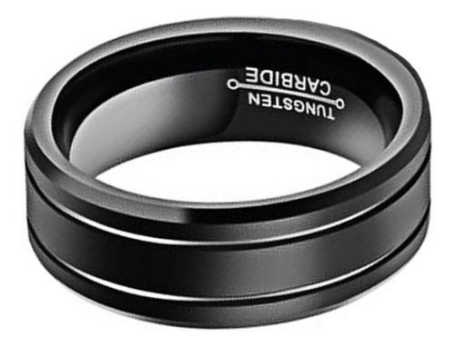 Anillo De Tungsteno Negro Minimalista Calidad 8mm