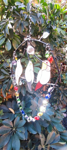 Imagen 4 de 6 de Colgante Jardín 3 Colibrís Esmaltado Cristal Arcoiris