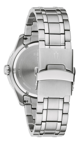 Reloj Bulova Hombre 98b441 Correa Plateado Bisel Negro Fondo Blanco