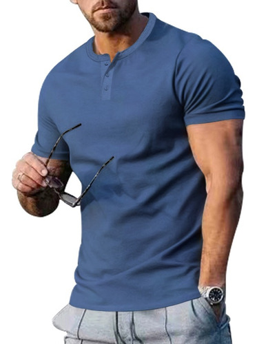 N Playera Henley Casual Manga Corta Con Botones Para Hombre