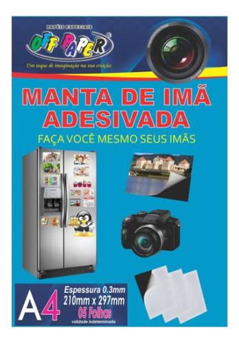 Manta De Imã Adesivada Magnética A4 Com 5 Folhas Off Paper Cor Preto