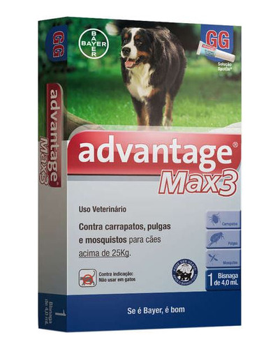 Combo Advantage Max3 4ml Para Cães Acima De 25 Kg  3 Pipetas