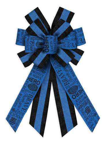 Corona De Apoyo De Policía, Lazos De Rayas Azules Y Ne...