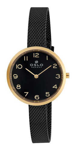 Relógio Pulso Oslo Preto E Dourado Slim