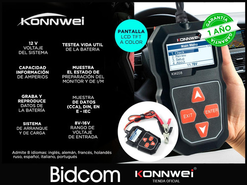 Imagen 2 de 8 de Tester Arranque 12v Probador De Baterías Konnwei Con Pinza