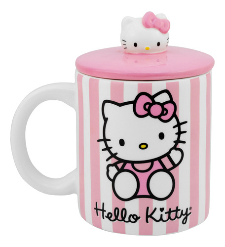 Taza Grande Cerámica Con Tapa 3d Personajes Animados 532 Ml Color Rosa Hello Kitty