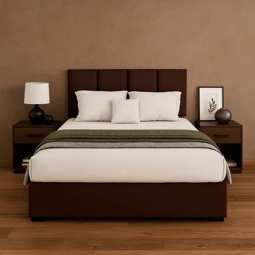 Cama Recamara Para Colchon Matrimonial Base Cabecera Madera Tapiz...