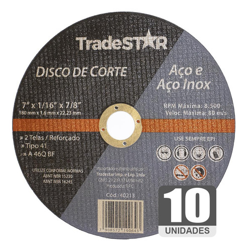 Disco De Corte Inox 180 1.6 Kit 10 Peças