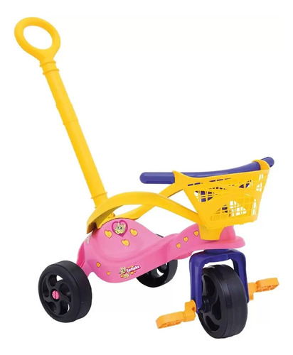 Triciclo Infantil Fofinha Com Empurrador Proteção Cestinha Cor Rosa