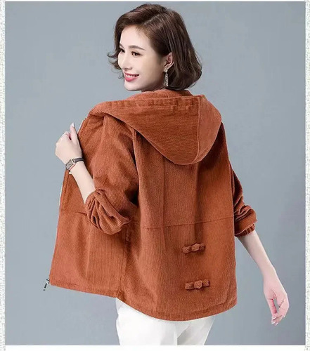 Chaqueta De Pana Con Capucha Para Mujer, Holgada, Otoño-invierno