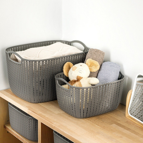 Set De 3 Cajas Organizadoras Simil Rattan Gris Begônia