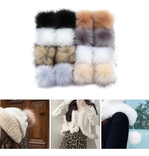 Pompones Para Gorro De Tejer Manualidades 16 Piezas 8cm A