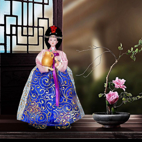Popular Figura De Geisha Coreana, Artesanía En Rosa Y Azul