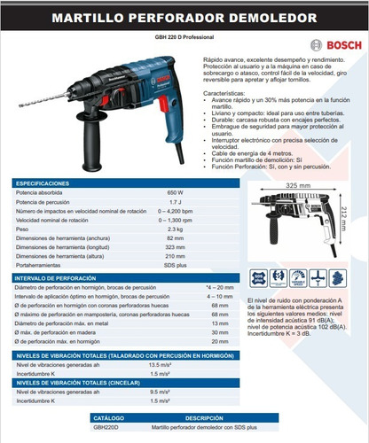 Imagen 3 de 4 de Rotomartillo Con Demolición 650w Con Maletin Bosch Gbh220d