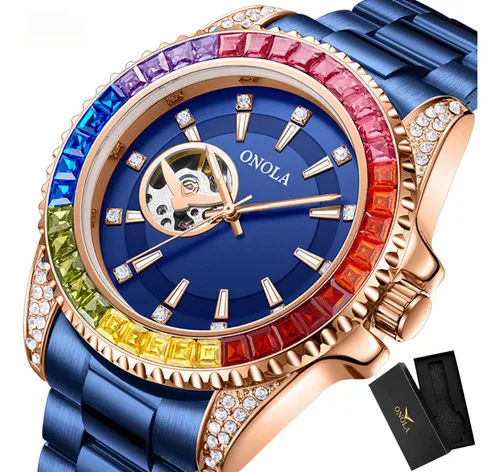 Reloj Mec nico Onola Fashion Con Diamantes Arco ris Color Del