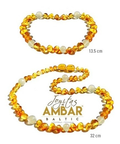 Collar 32cm, Pulsera 13.5cm Ámbarbáltic Miel C/ Piedraluna