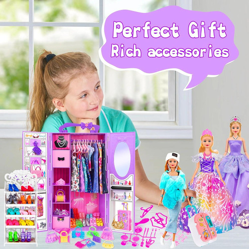 Conjunto De Muñeca Y Armario Ebuddy 106 Piezas Ropa Niñas