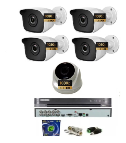 Kit Dvr 08 Ch Hikvision Acusense + 05 Cameras Full + Cabo