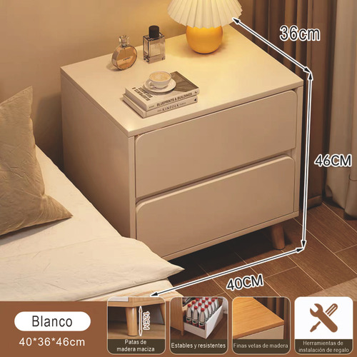 Mesa De Noche Minimalista Con 2 Cajones Mueble Para Recámara Blanco