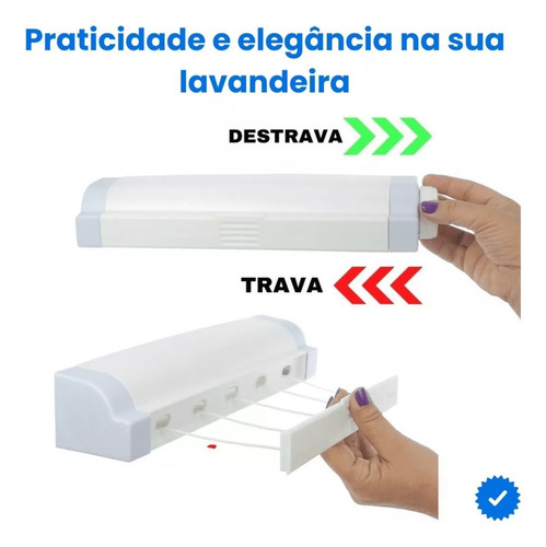 Varal Retratil Parede Automatico Com 5 Cordas Preto Secalux