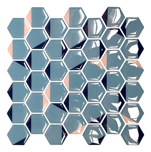 Pastilha Adesiva Hexagonal Azul Kit 30 Placas Adesivo 3 M Cor Estampado