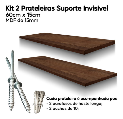 Prateleira Mdf Amadeirada 60x15 Suporte Invisível