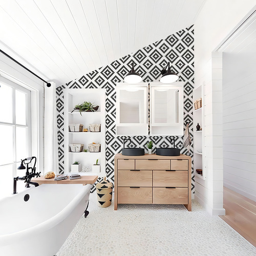 Vinil Decorativo Boho Blanco Y Negro Tapiz Hd Autoadhesivo