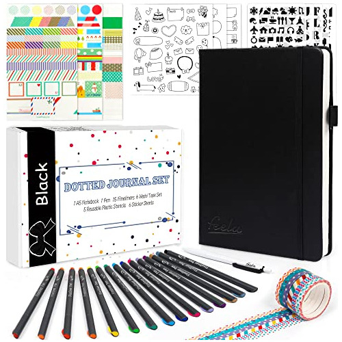 Feela Dotted Journal Kit, Dot Grid Journal Hardcover X6v2h