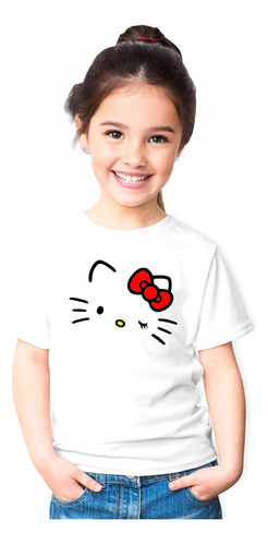 Polera Niña Regalo Diseño Gato Gatito Cat Hello Kitty Face 2