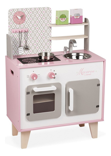 Janod - Cocina Infantil De Madera Macaron - Desde 3 Años. Color Rosa Pálido