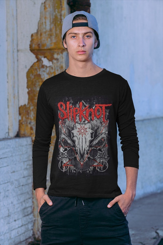 Polera Larga Slipknot Metal Rock Cabra Estampado Algodon