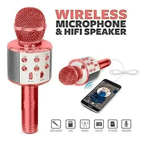 Microphone Karaoké Sans Fil Bluetooth WSTER WS-858 – Neuf, Doré, Tout-en-un