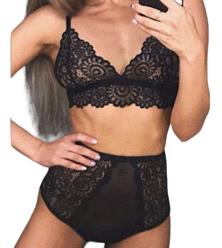 Encaje Bralette Sujetador Lenceria Conjunto Con Panty 